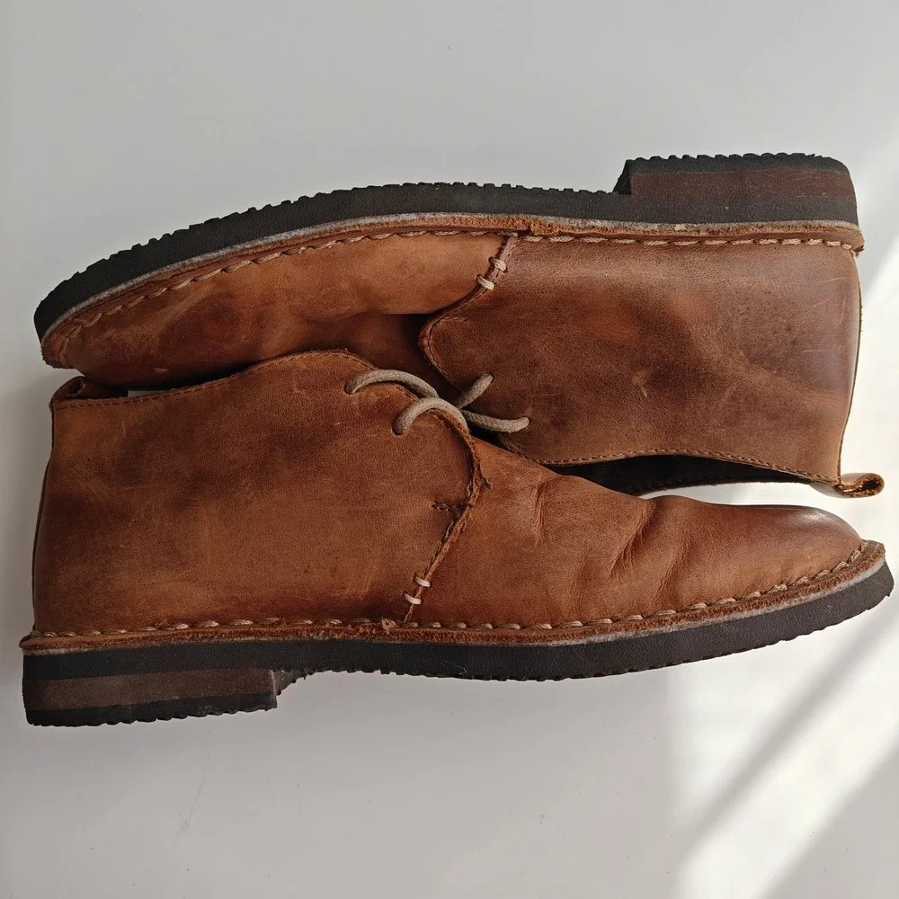 Mens Tan Leather Chukka Boots Lace Up Mid Top Desert Shoe Brown Round Toe Target